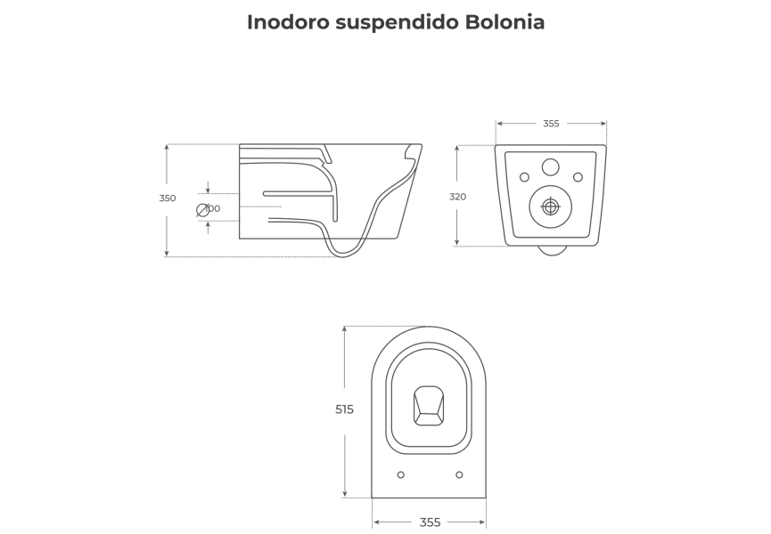 Pack inodoro + cisterna empotrada + pulsador Bolonia Fossil Natura mate croquis 5