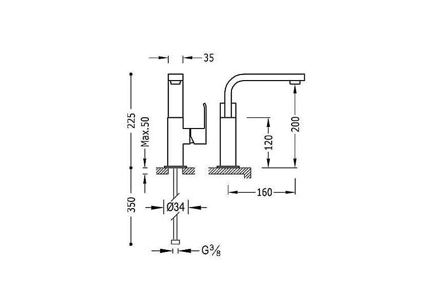 Grifo de lavabo Cuadro Tres croquis 2