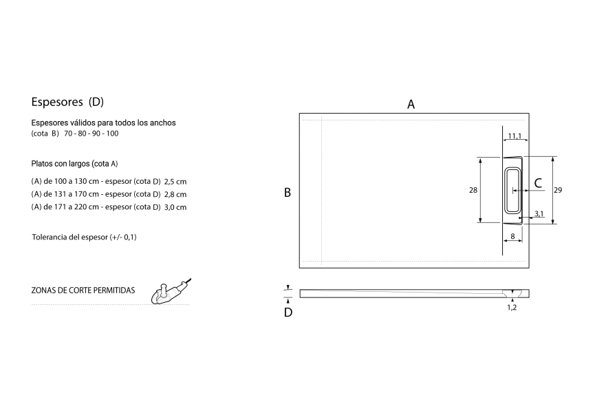 Plato de ducha de resina Fluvia de Bruntec croquis 12