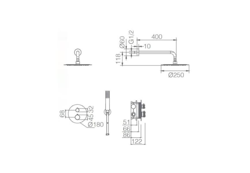 Conjunto de ducha y baño empotrado Line Imex Croquis 22