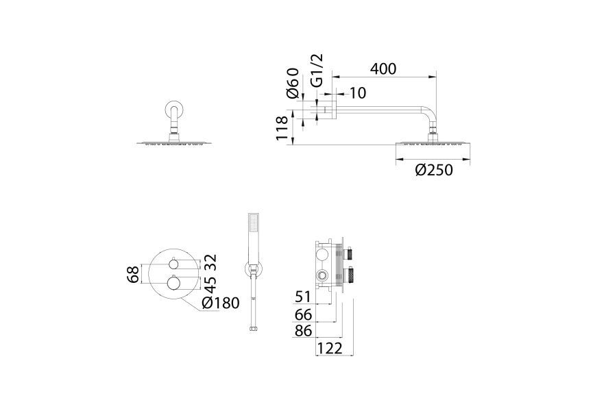 Conjunto de ducha y baño empotrado Line Imex croquis 23