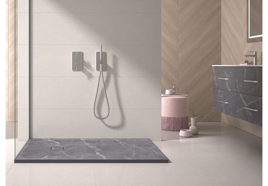 Platos de ducha de resina decorados Stone 3D Mármol Bruntec Ambiente 1