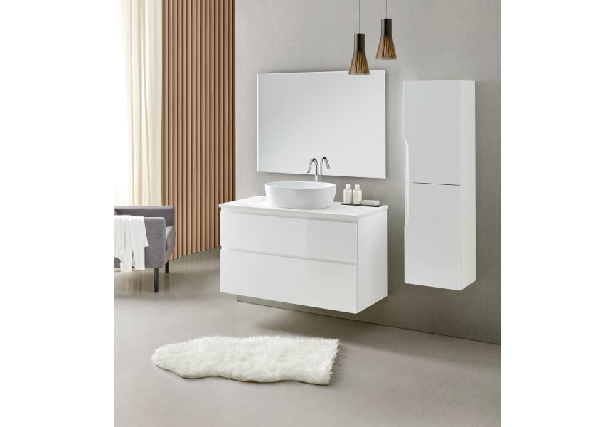 Mueble baño Alise 3 cajones espejo, sin lavabo, Blanco brillo