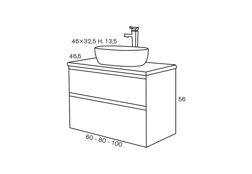 Conjunto mueble de baño con lavabo sobre encimera Nice	Sanchís croquis 5