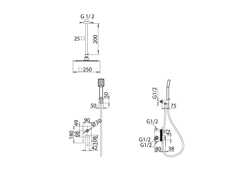 Conjunto de ducha empotrado Pisa de Imex croquis 7