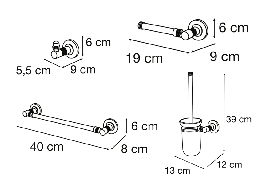 Conjunto de accesorios de baño Paula de Mediterránea croquis 5