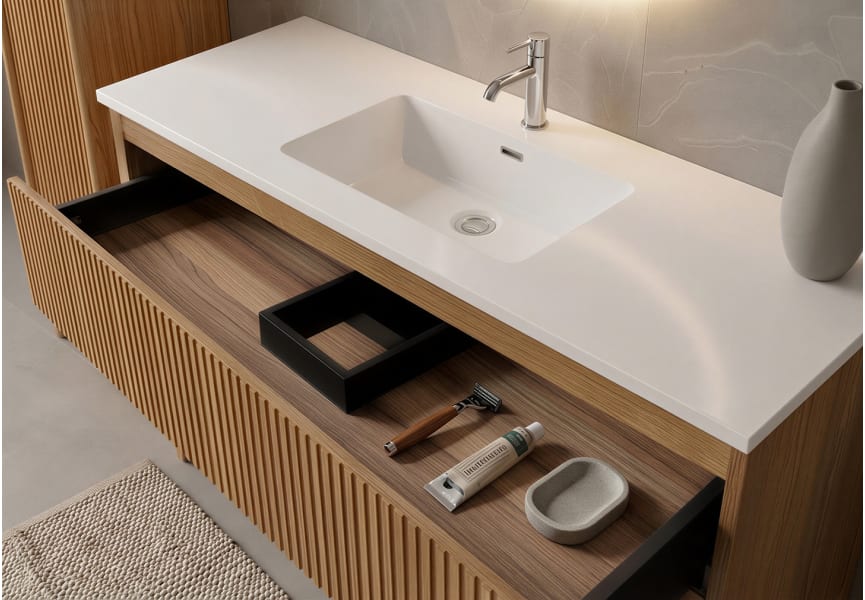Conjunto de mueble de baño con lavabo Solid Surface Duna Bruntec detalle 13