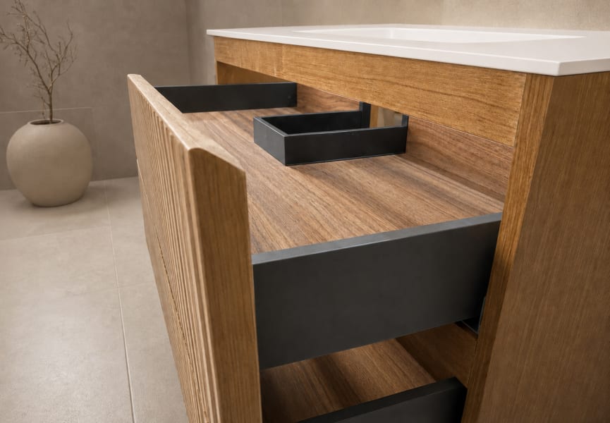 Conjunto de mueble de baño con lavabo Solid Surface Duna Bruntec detalle 12