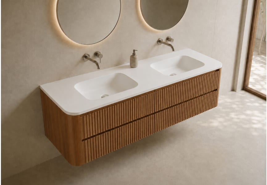 Conjunto de mueble de baño con lavabo Solid Surface Duna Bruntec ambiente 15