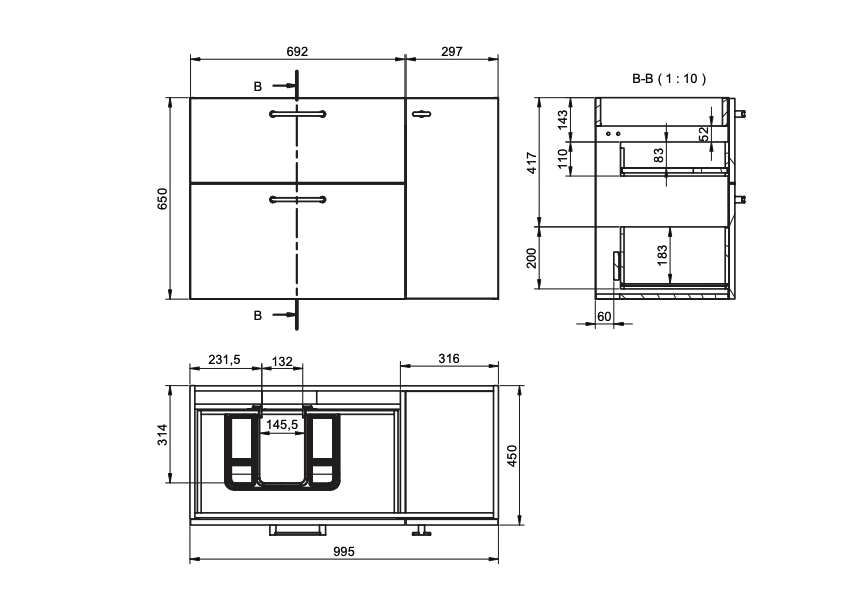 Mueble de baño con encimera de madera Verso VisoBath croquis 13