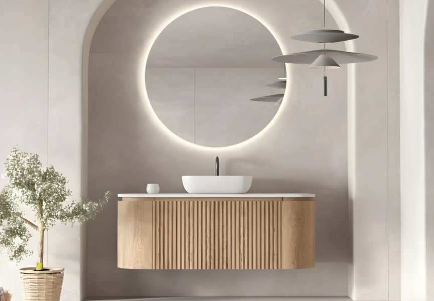 Mueble de baño 100 cm maciza de fresno con encimera Solid Surface Evo Curve Bruntec principal 0