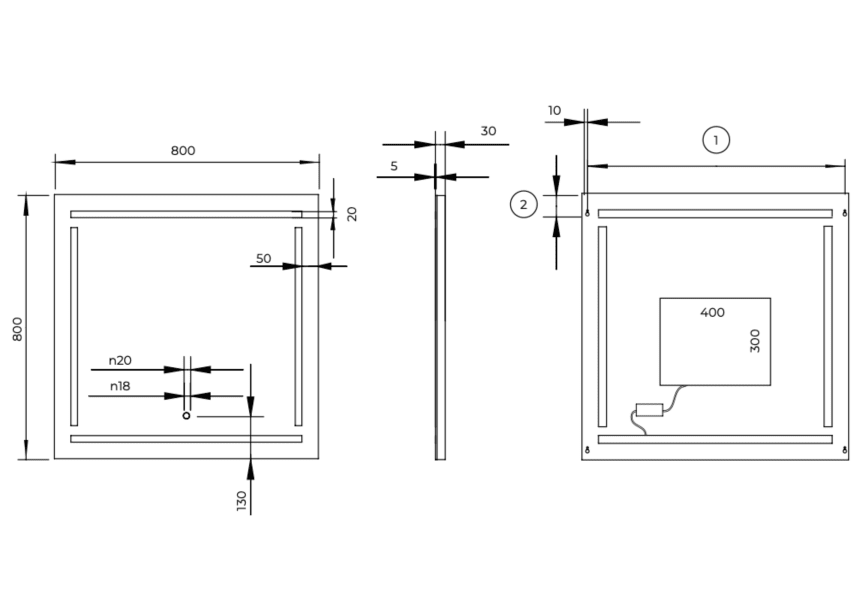 Espejo de baño con luz LED Luna gris Viena Ledimex croquis 5