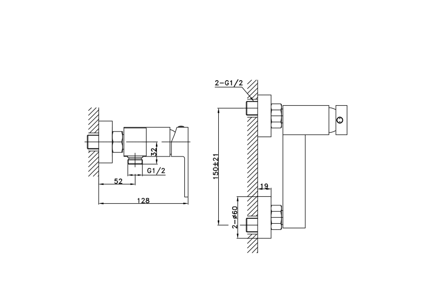 Grifo de ducha empotrado Orion GME croquis 2