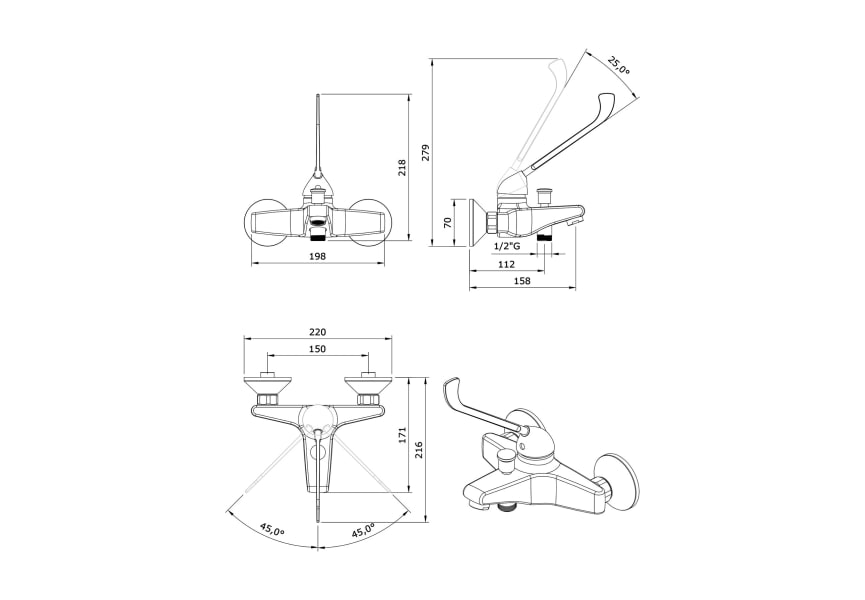 Grifo de bañera PMR Easy de Unisan Sanindusa croquis 2