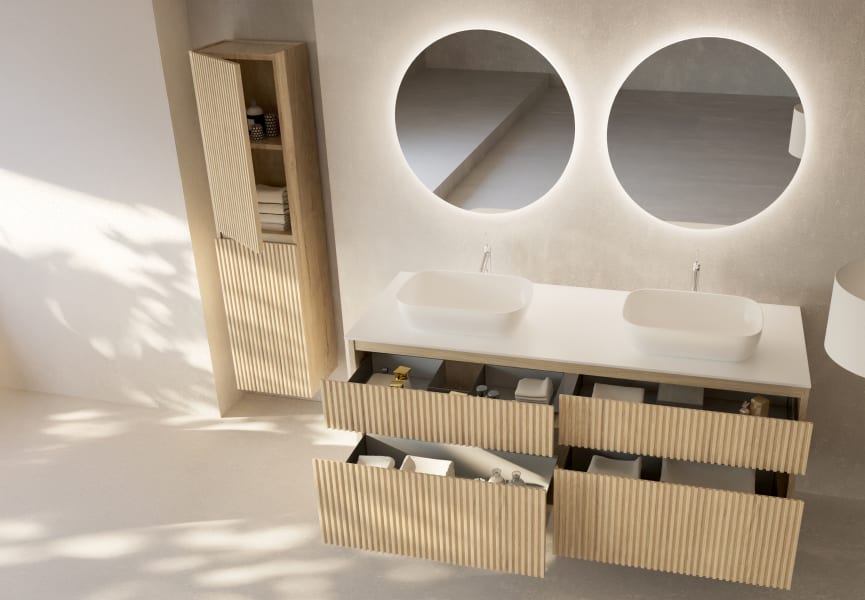 Mueble de baño madera maciza ranurada Alpes 9 Bruntec detalle 2