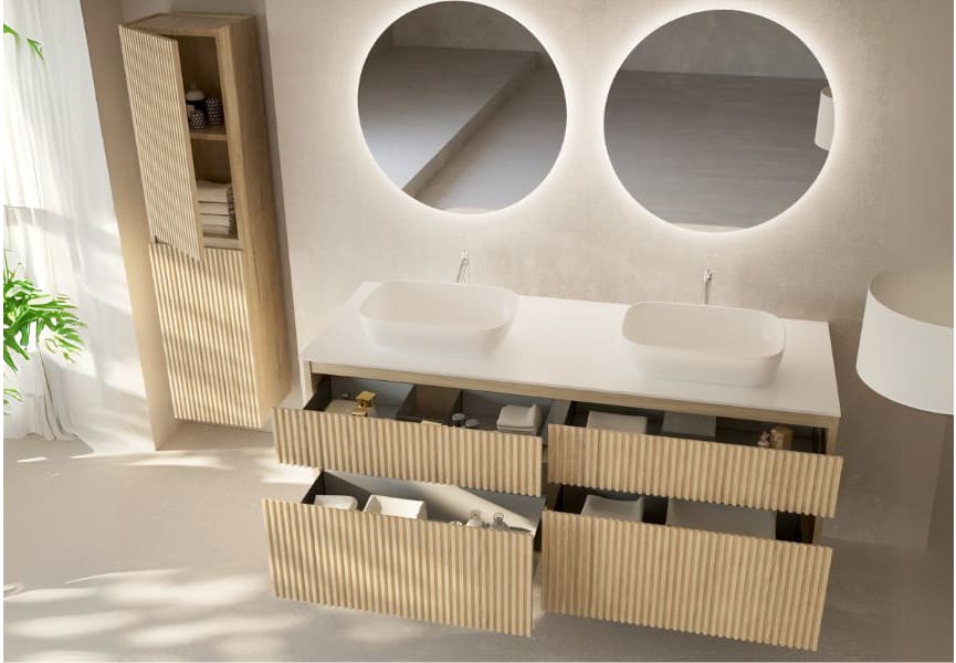 Mueble de baño madera maciza ranurada Alpes 9 Bruntec detalle 2