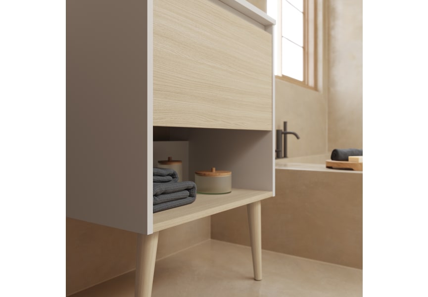 ▷ Mueble de Baño Iris 60 cm. 1 cajón y faldón con lavabo sobreencimera, Mudeba
