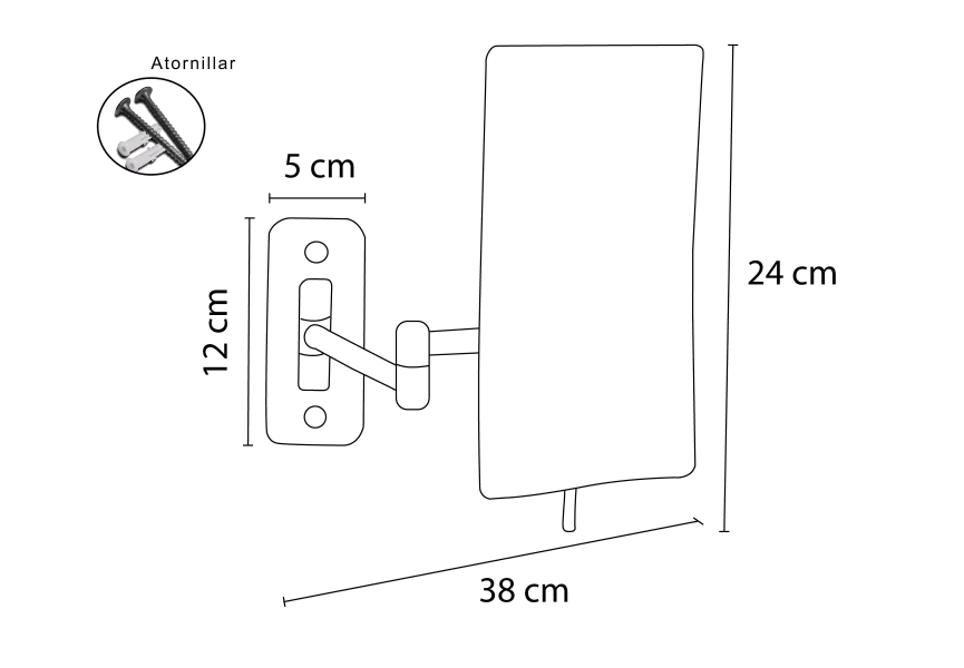 Espejo aumento x3 cuadrado de pared Bruntec croquis 1