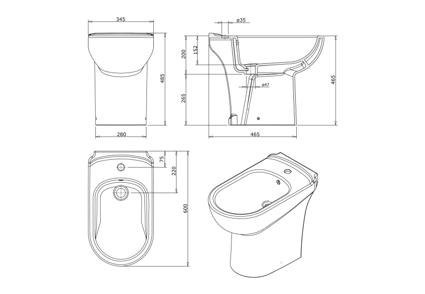 Bidé Proget PMR Unisan Sanindusa croquis 5