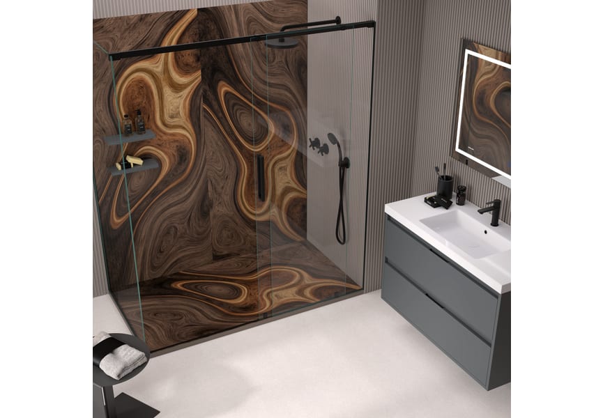 Platos de ducha de resina decorados Design 3D Madera 2 Bruntec ambiente 1