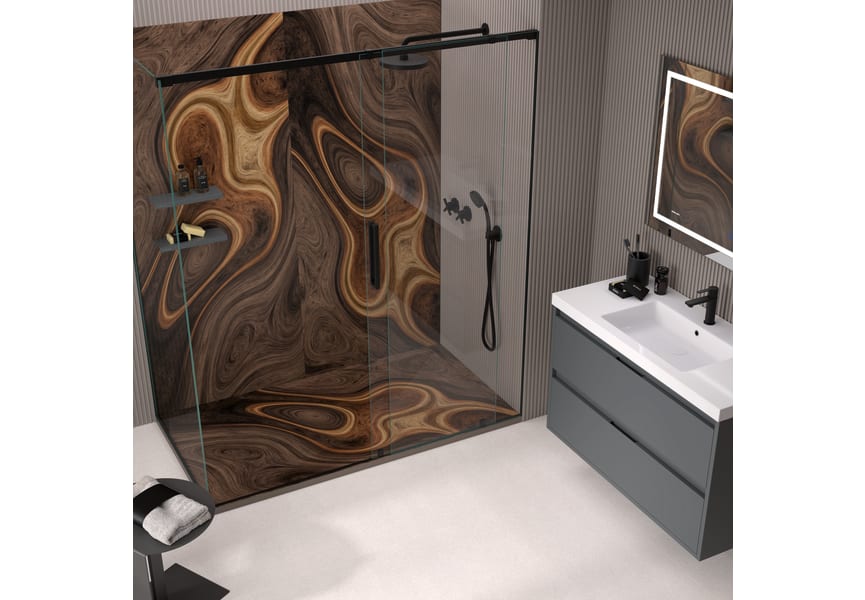 Platos de ducha de resina decorados Design 3D Madera 2 Bruntec ambiente 2