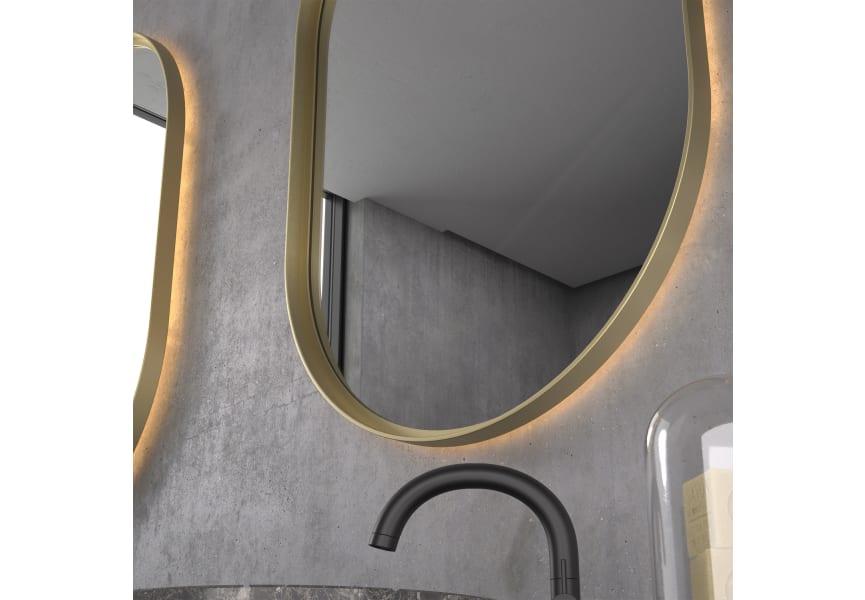 Espejo Ovalado Retroiluminado Marco De Metal Dorado