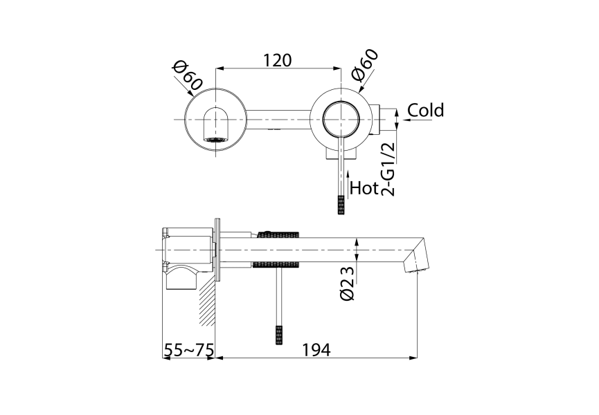 Pack grifo de lavabo empotrado Imex Line + Válvula click-clack croquis 16