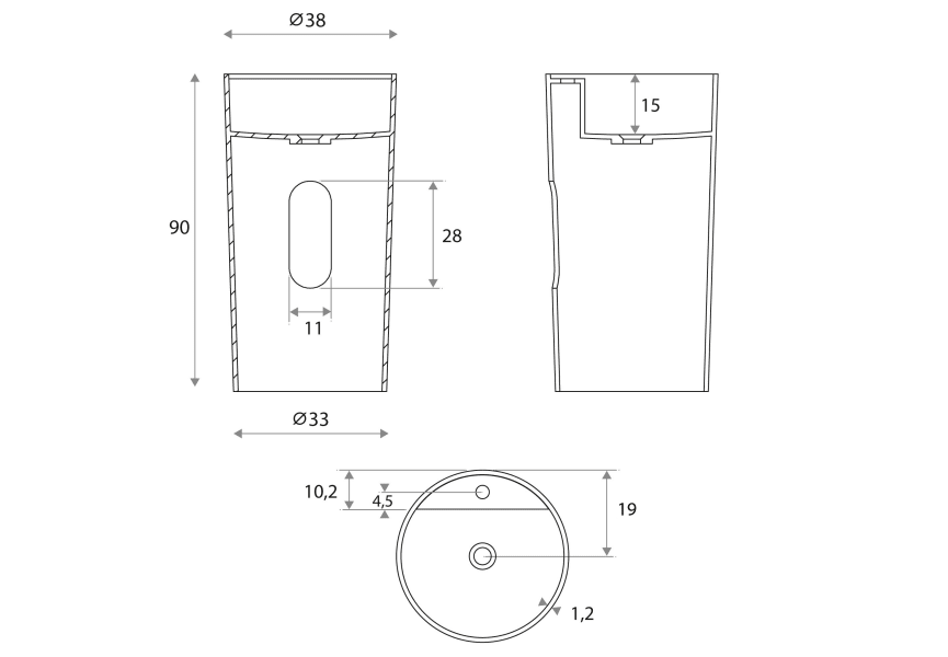 Lavabo de pedestal Chelva de Hidronatur croquis 4