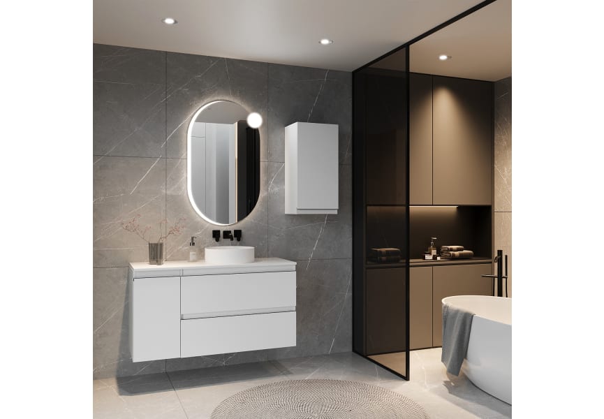 Mueble de baño MDF lacado con encimera de madera Vilma Bruntec principal 1
