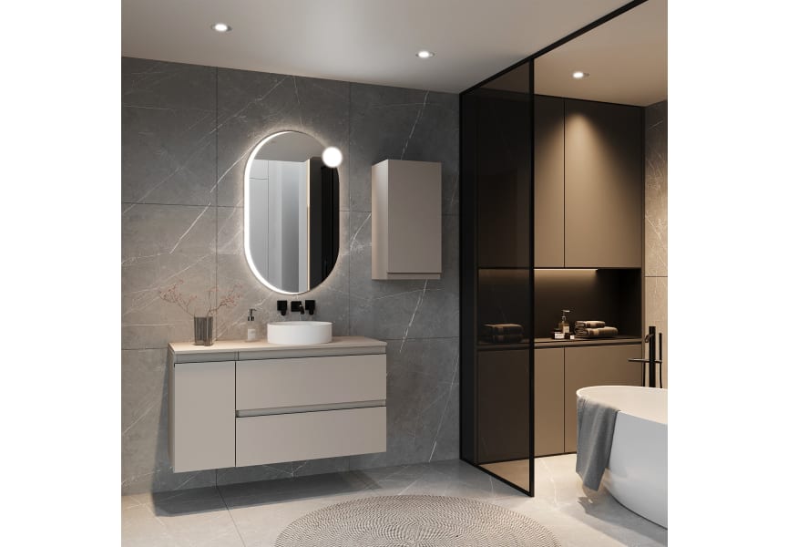 Mueble de baño MDF lacado con encimera de madera Vilma Bruntec principal 2