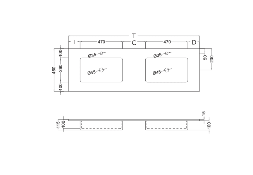 Lavabo encastrado Mara Masai Coycama croquis 17