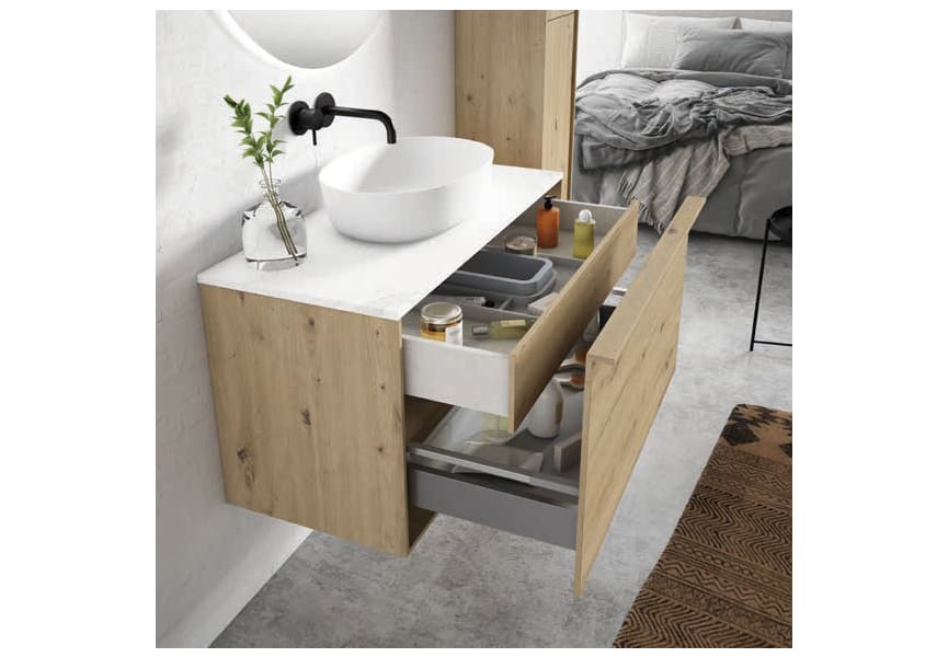 Mueble de baño Boston 2 cajones con encimera de madera Bruntec