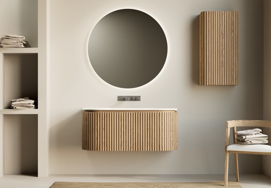 Conjunto mueble de baño madera maciza de fresno con lavabo Solid Suface Neo Curve Bruntec principal 0