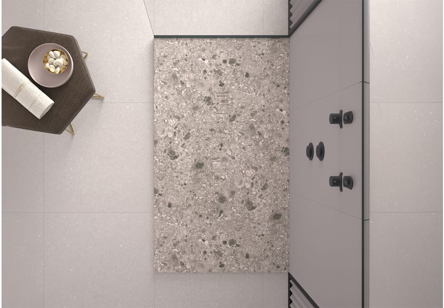 Platos de ducha de resina decorados Design 3D Terrazo Bruntec ambiente 2
