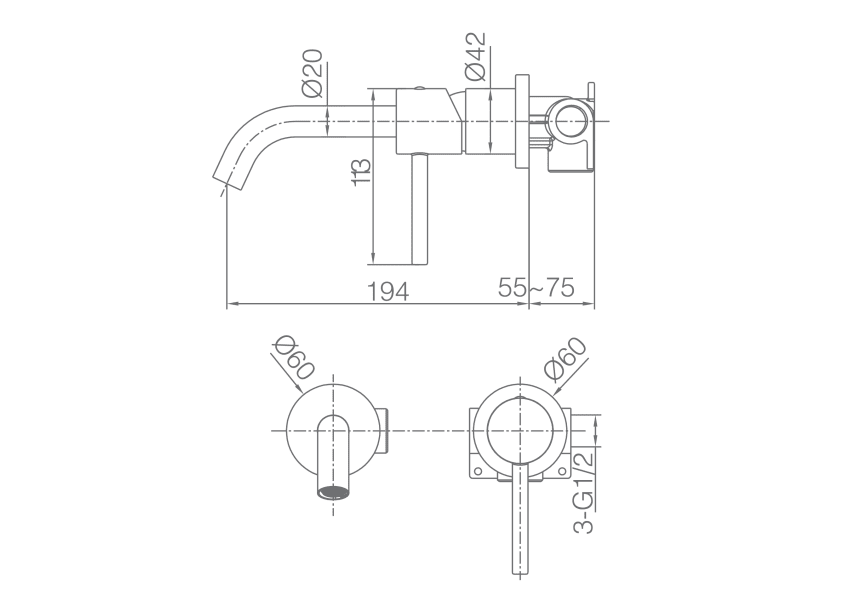 Grifo de lavabo empotrado Monza Imex croquis 7