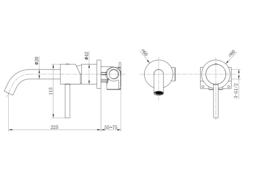 Grifo de lavabo empotrado Monza Imex croquis 11