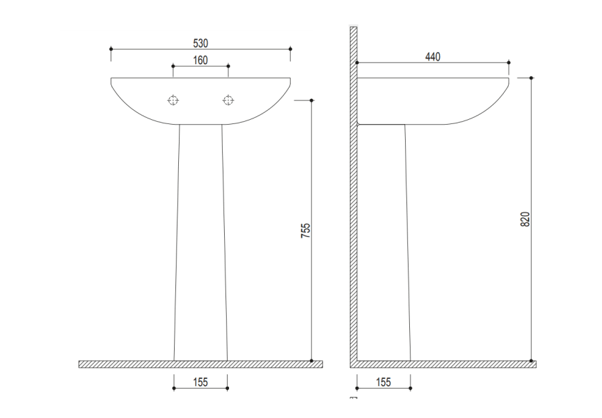 Lavabo con pedestal Strohm Teka Inca croquis 3