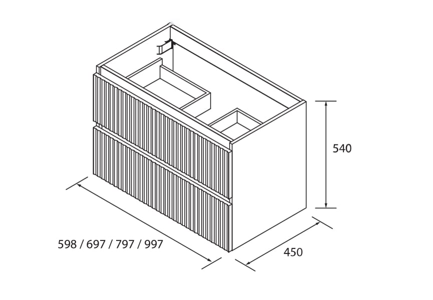 Conjunto mueble de baño Kira Salgar con lavabo sobre encimera croquis 15