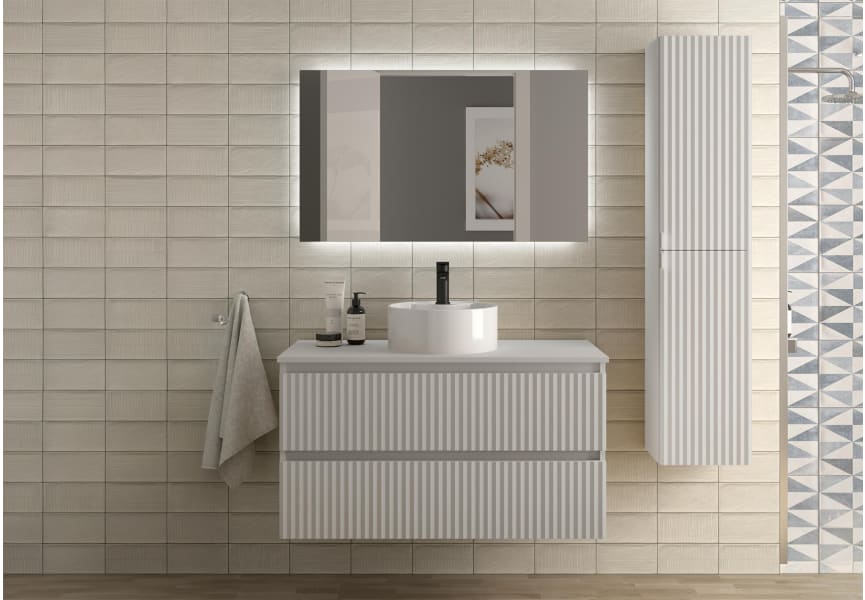 Conjunto mueble de baño Kira Salgar con lavabo sobre encimera principal 3