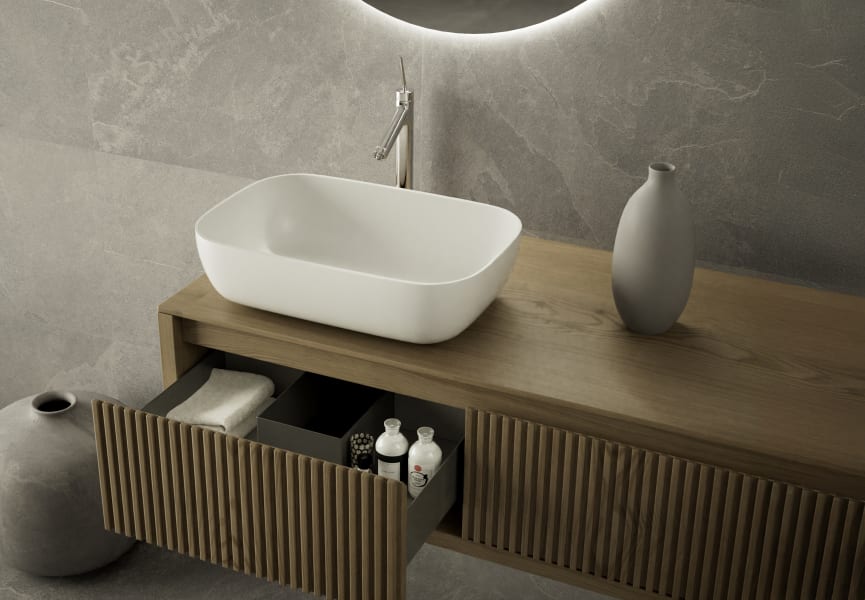 Mueble de baño madera maciza con encimera de madera Alpes 20 Bruntec detalle 3