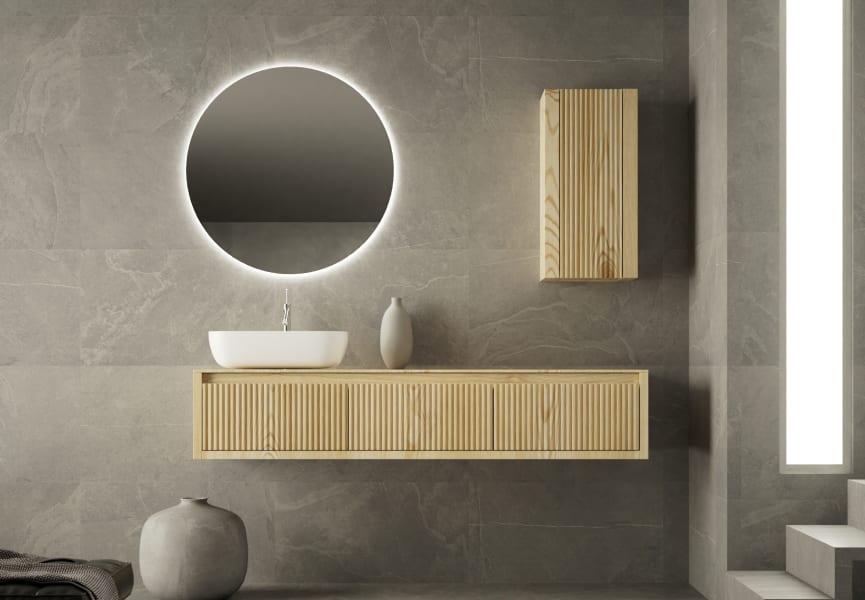 Mueble de baño madera maciza con encimera de madera Alpes 20 Bruntec principal 1