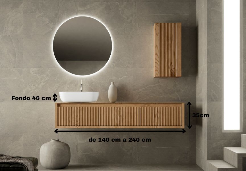 Mueble de baño madera maciza con encimera de madera Alpes 20 Bruntec croquis 5