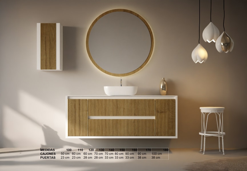 Mueble de baño con encimera de madera maciza Alpes 13 Bruntec croquis 6