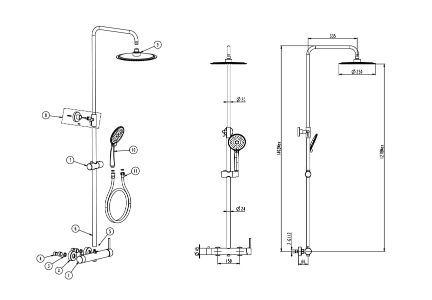Conjunto de ducha y baño Inverter R Gme croquis 8