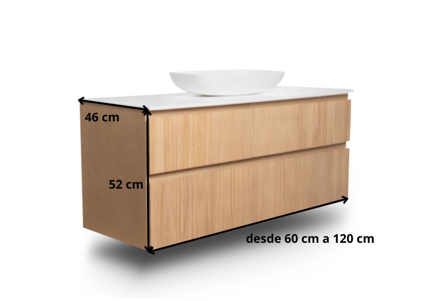 Mueble de baño madera maciza con encimera de Solid surface Alpes 1 Bruntec croquis 7