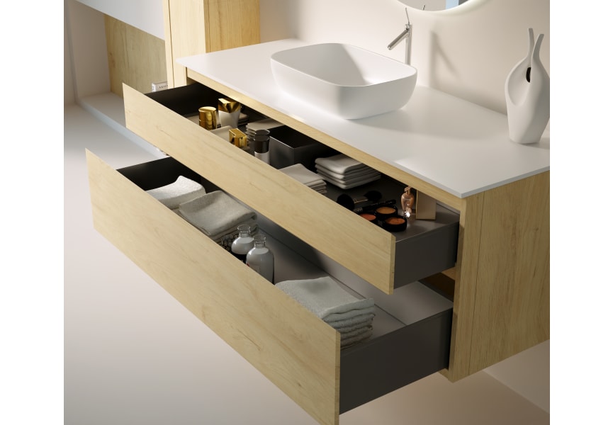 Mueble de baño madera maciza con encimera de Solid surface Alpes 1 Bruntec detalle 2