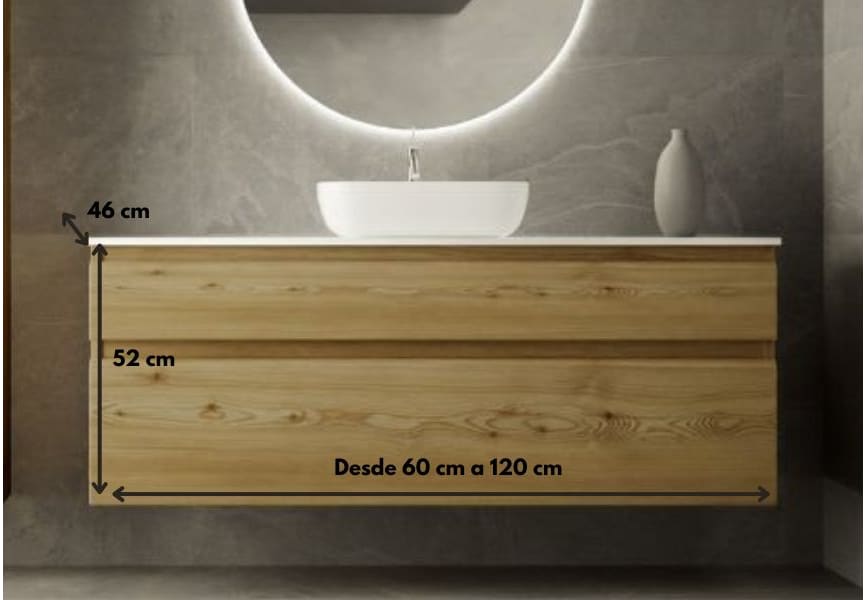 Mueble de baño madera maciza con encimera de Solid surface Alpes 1 Bruntec croquis 3