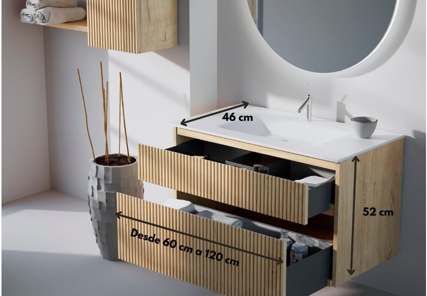 Conjunto de mueble de baño de madera maciza ranurado Alpes 2 Bruntec croquis 5