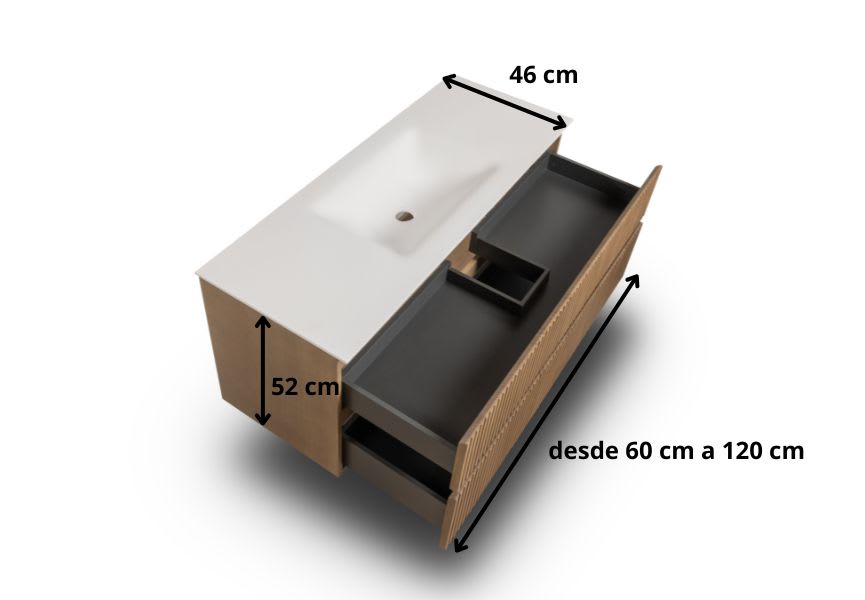 Conjunto de mueble de baño de madera maciza palilleria Alpes 2 Bruntec croquis 7