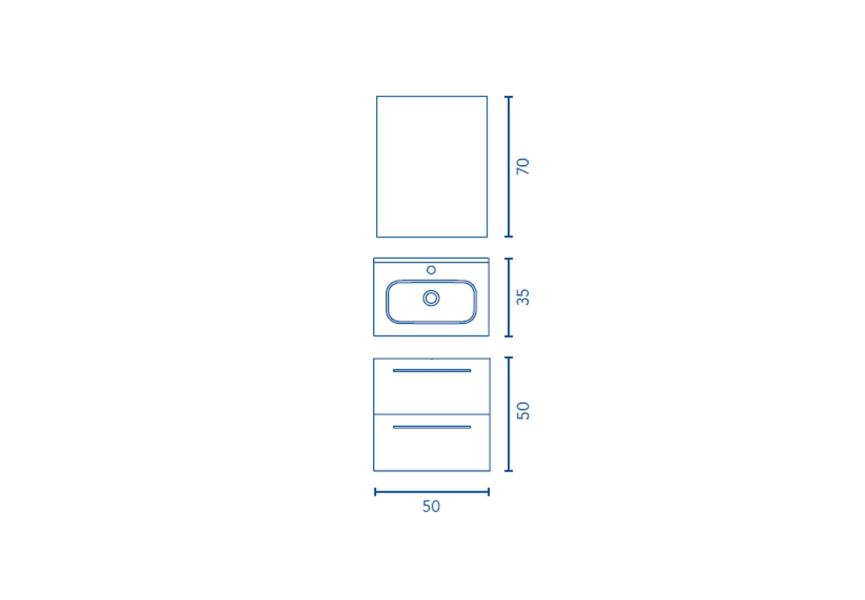 Conjunto completo mueble de baño fondo reducido 35 cm Street Royo Croquis 9